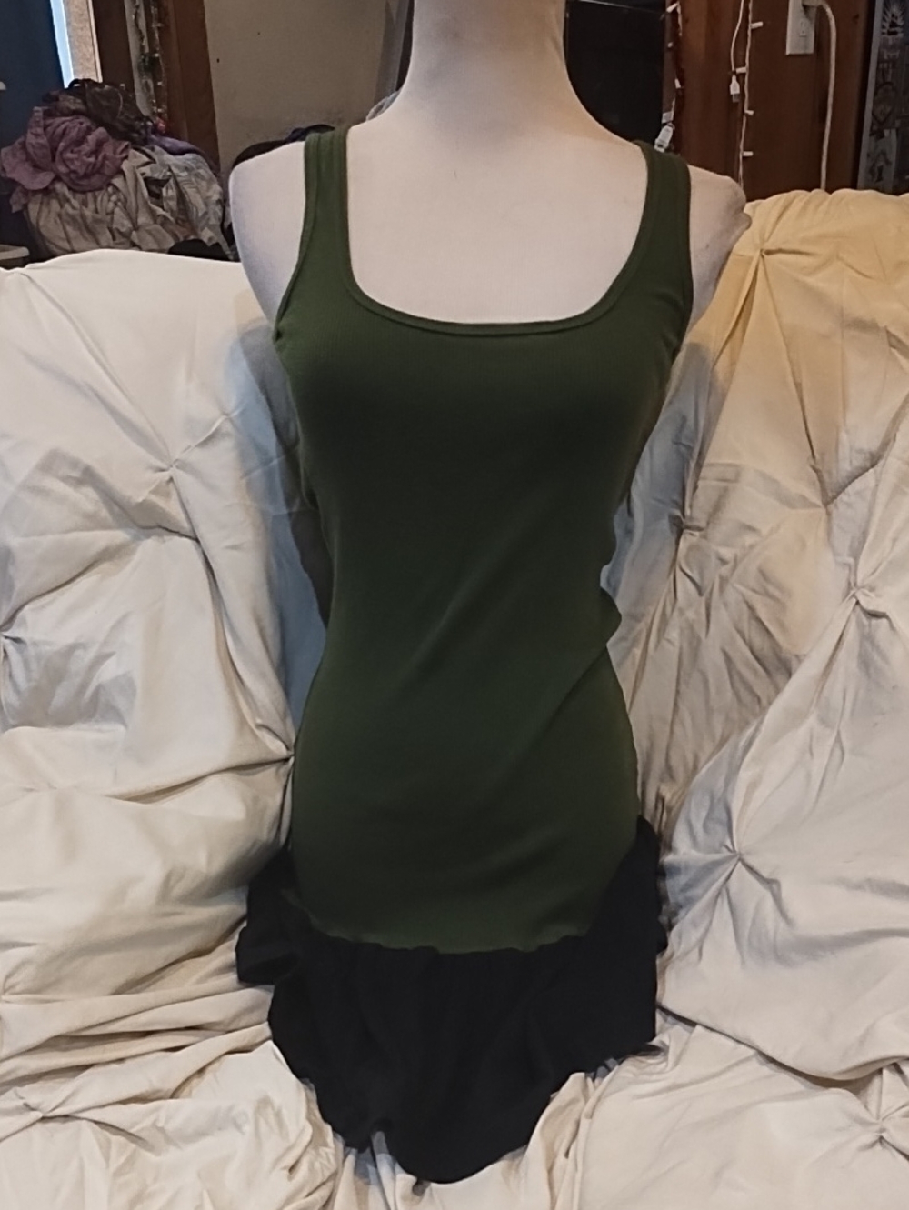 Women's Olive Green Scoop Neck Tank Dress